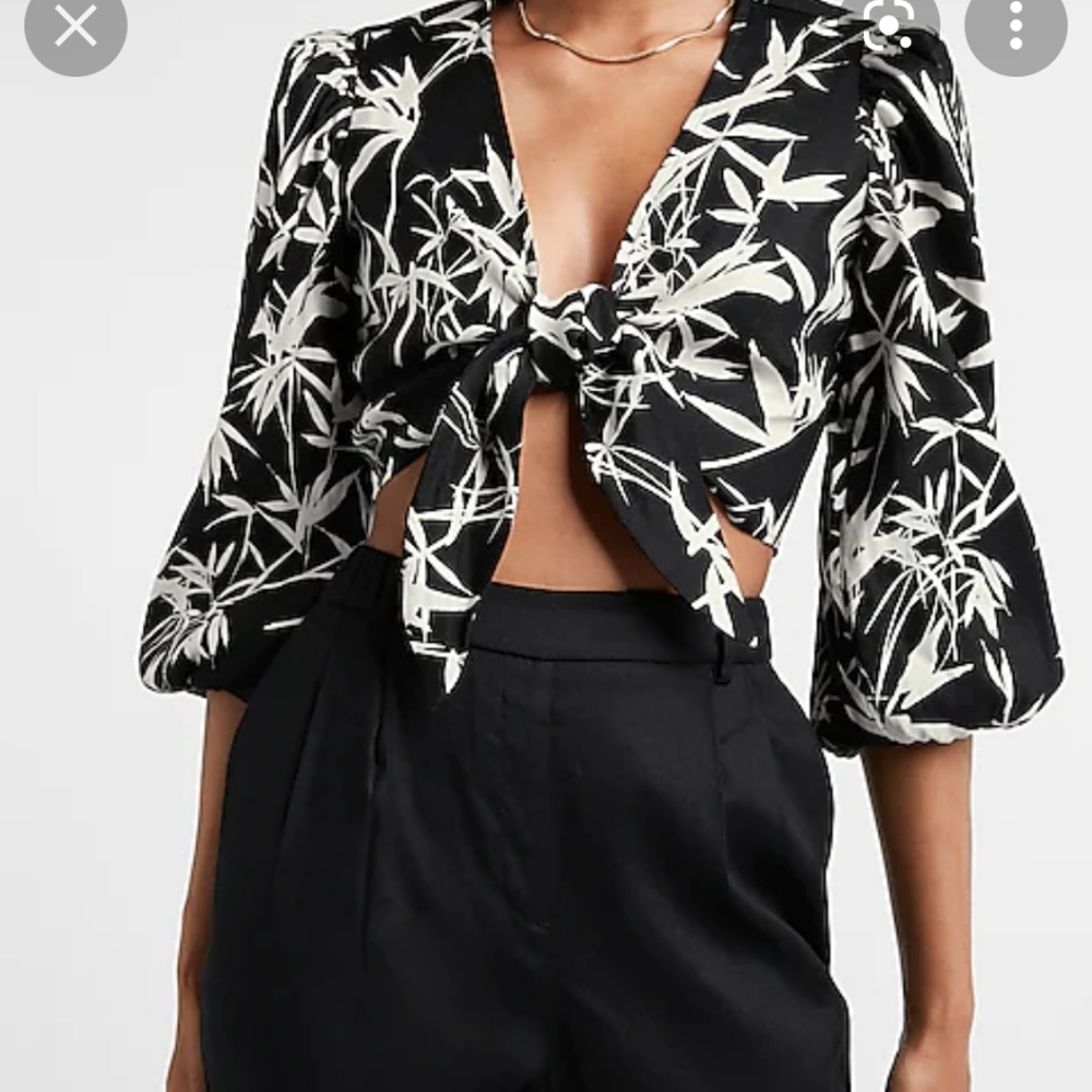 Express Linen Front Tie Crop Top